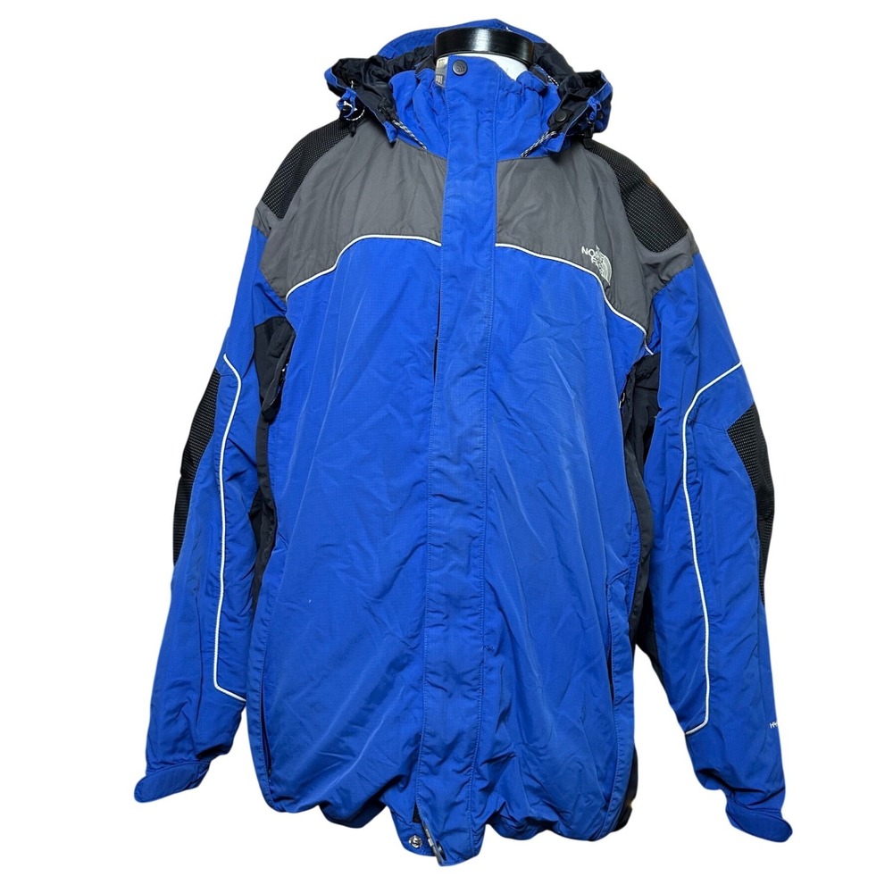 The North Face Mens HyVent DL Ski Snow Jacket Blue Grey Hooded Winter Coat Large